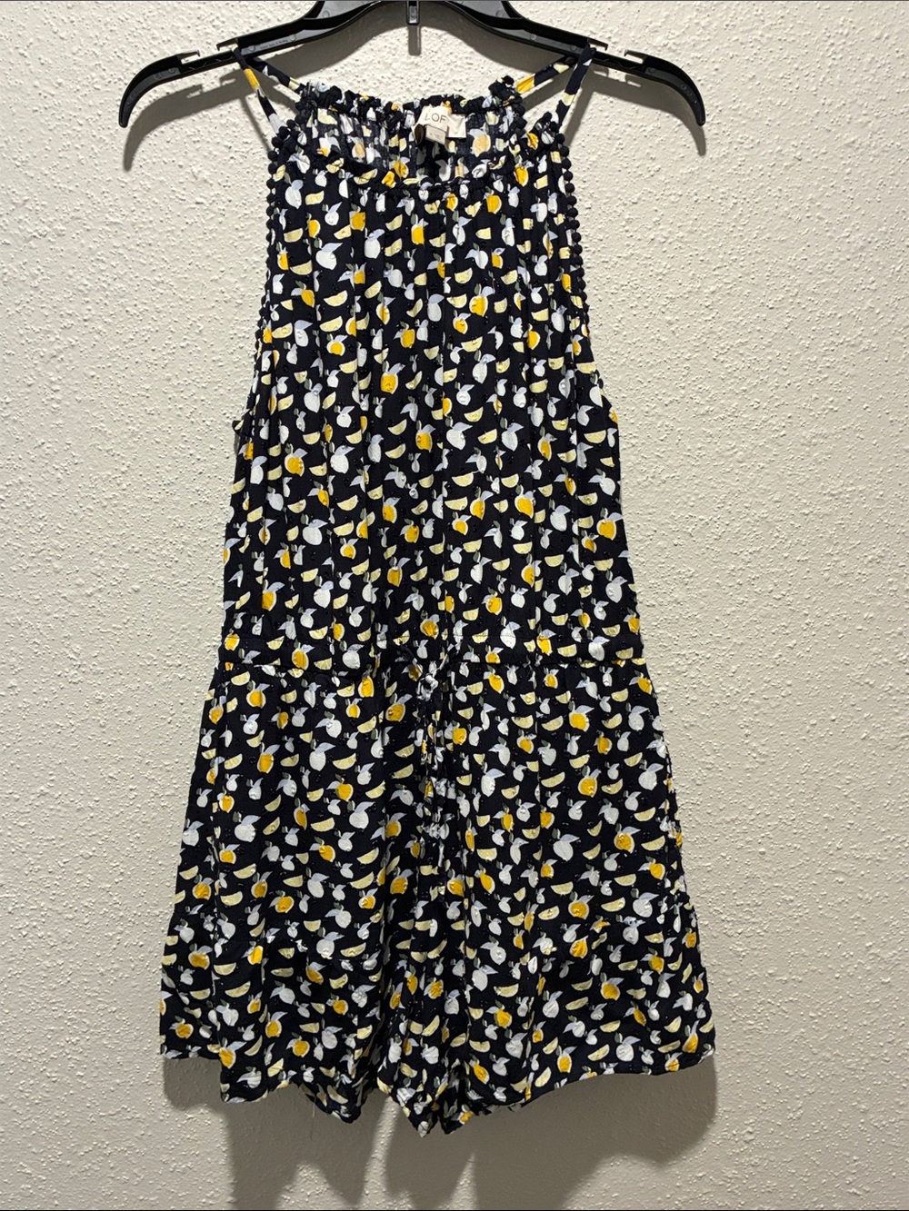 LOFT Navy Lemon-Print Halter Romper